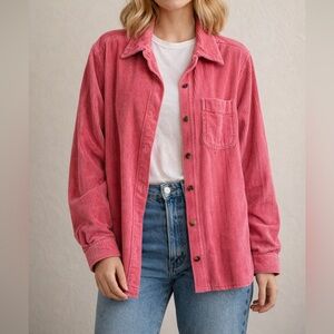 Vintage 90s L.L. Bean Hot Pink Corduroy 100% Cotton Button-up Shirt